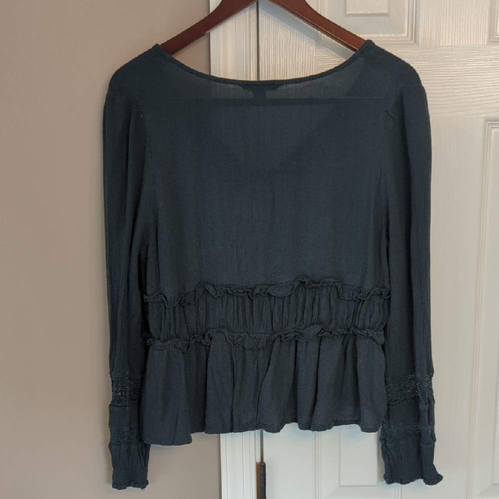American Eagle Teal Blouse with Button Detail Babydoll Western Country Concert - Picture 5 of 12